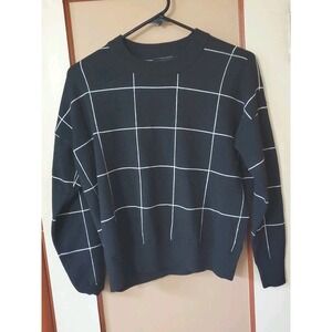 Tahari Womens Pullover Sweater Shirt Long Sleeve Black Plaid Sz XS